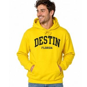 Pacific & Co Hoodie Mens Small Yellow Destin Florida Graphic Pullover Sweatshirt